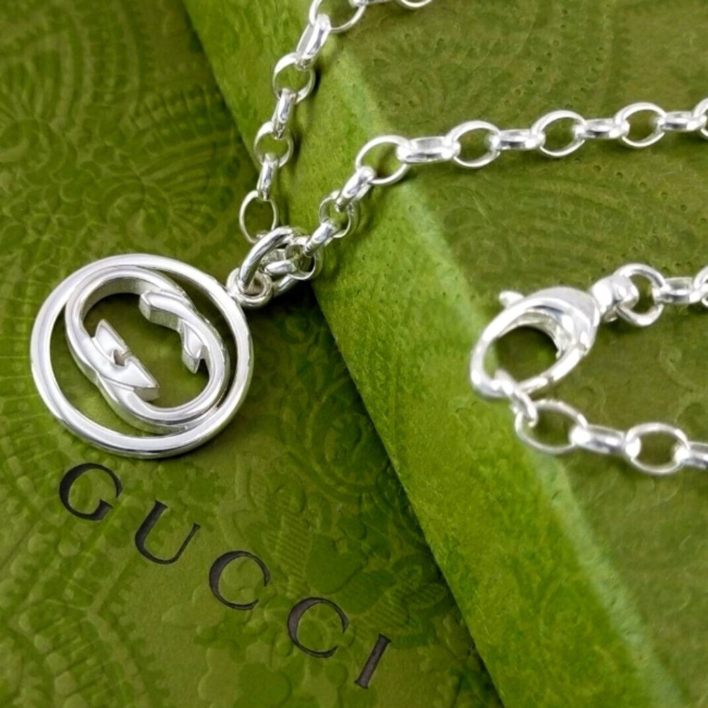 🔥GUCCI Necklace Interlocking Doppia G Pendant Sterling Silver Authentic Unisex
